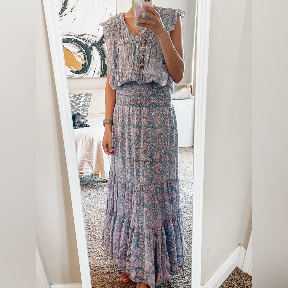 Beautiful bell cotton and silk maxi dress size small!